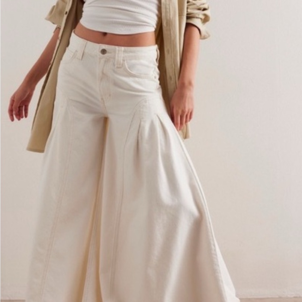 FP Movement by Free People Cream Wide Leg Jeans